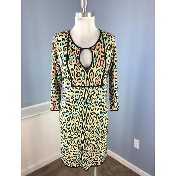 BCBG MAXAZRIA PHILIPE LEOPARD PRINT Knit Silk Dress Keyhole SMALL - Picture 1 of 5